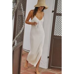 Anthropologie The Aimee Slim Ribbed Knit Midi Dress Cream XS